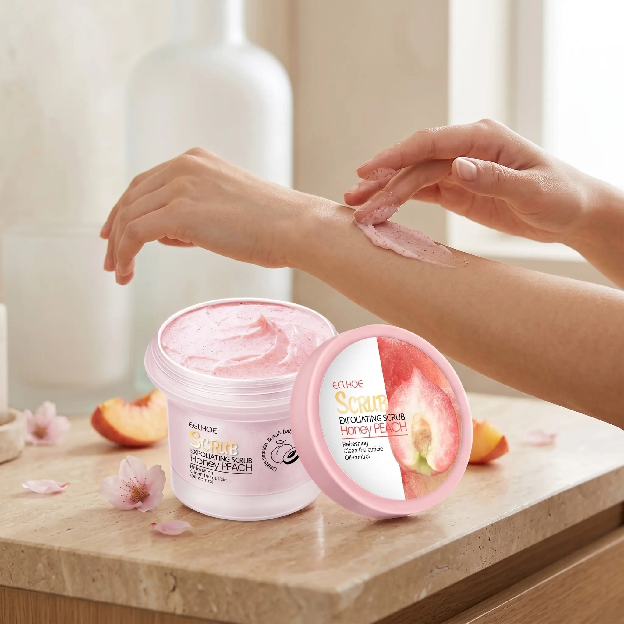 Eelhoe Peach Body Scrub, Gentle Exfoliation, Brightening Skin Tone, Smooths Roughness, Moisturizing, Sweet Fruit Scent, Single Item, Exfoliating Body Care