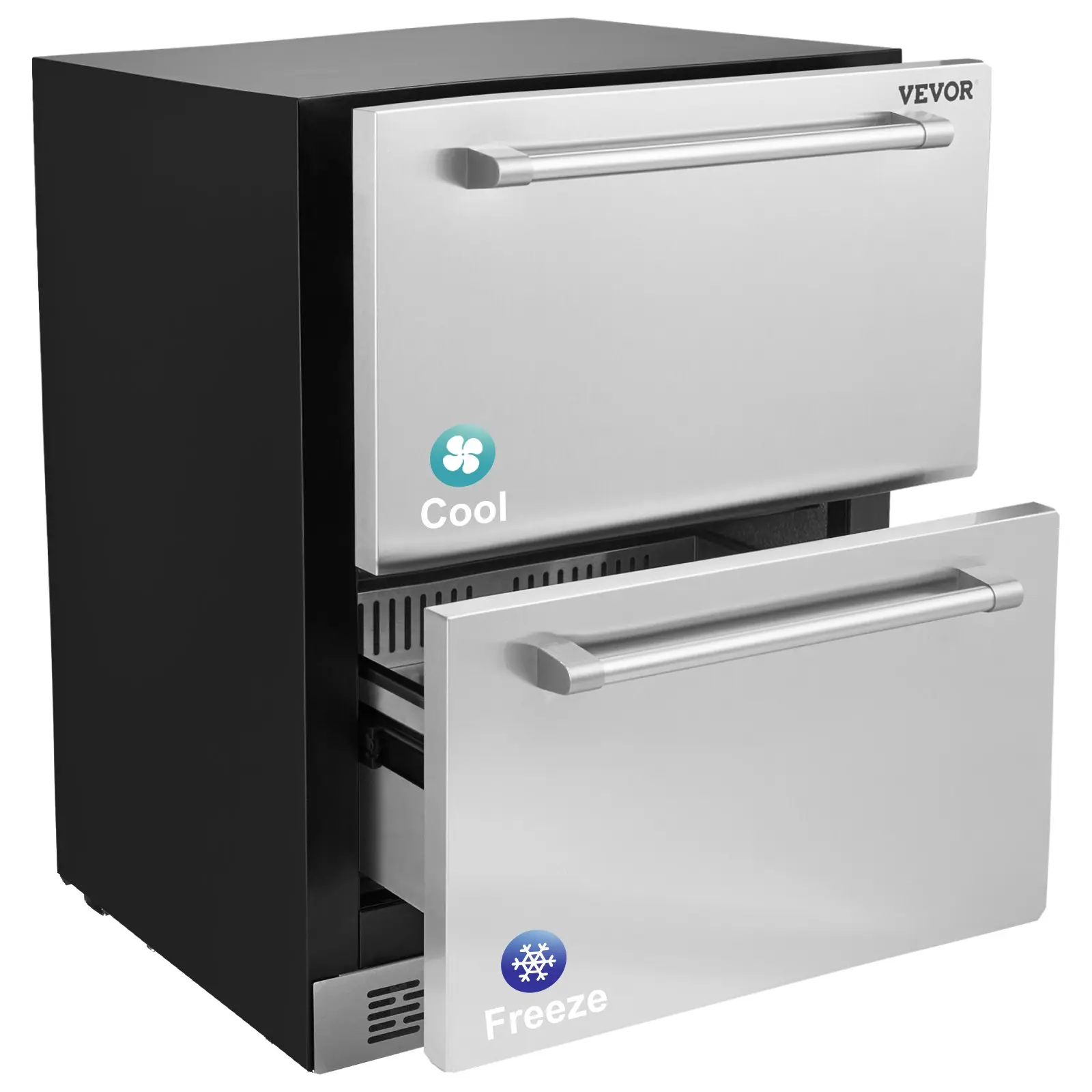 【Summerfinds】VEVOR 24 inch Undercounter Refrigerator, 2 Drawer Refrigerator with Different Temperature, 4.87 Cu. ft. Capacity, Waterproof Indoor and Outdoor Under Counter Freezer Fridge for Home and Commercial Use