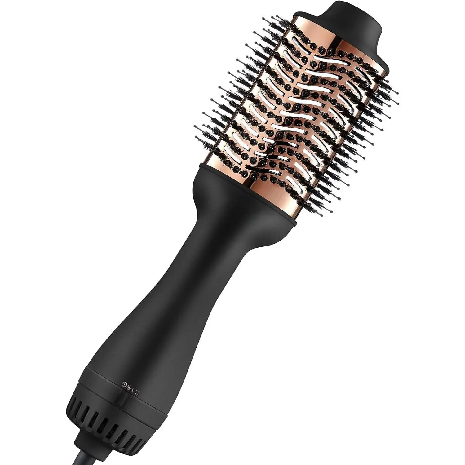 4-in-1 Ionic Hair Dryer Brush Volumizer, 2.85 in Oval Titanium Barrel Hot Air Styler, Frizz-Free Smooth Blowout Tool, Gold (Hair Straightener & Dryer Combo)