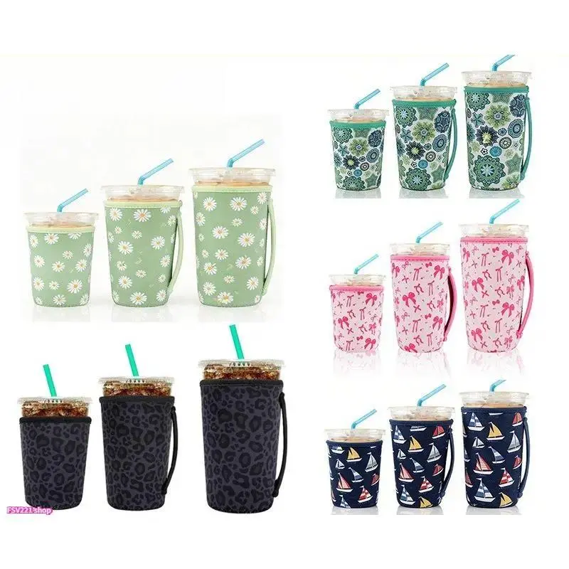 3‑Pack Stretchable Neoprene Cup Sleeves, Reusable Insulating Beverage Protector, Condensation‑Free Washable Cover for Iced Drinks, Multi‑Size Fit for Cups With Handles, Practical Accessory for Coffee Lovers & Daily Beverage Use
