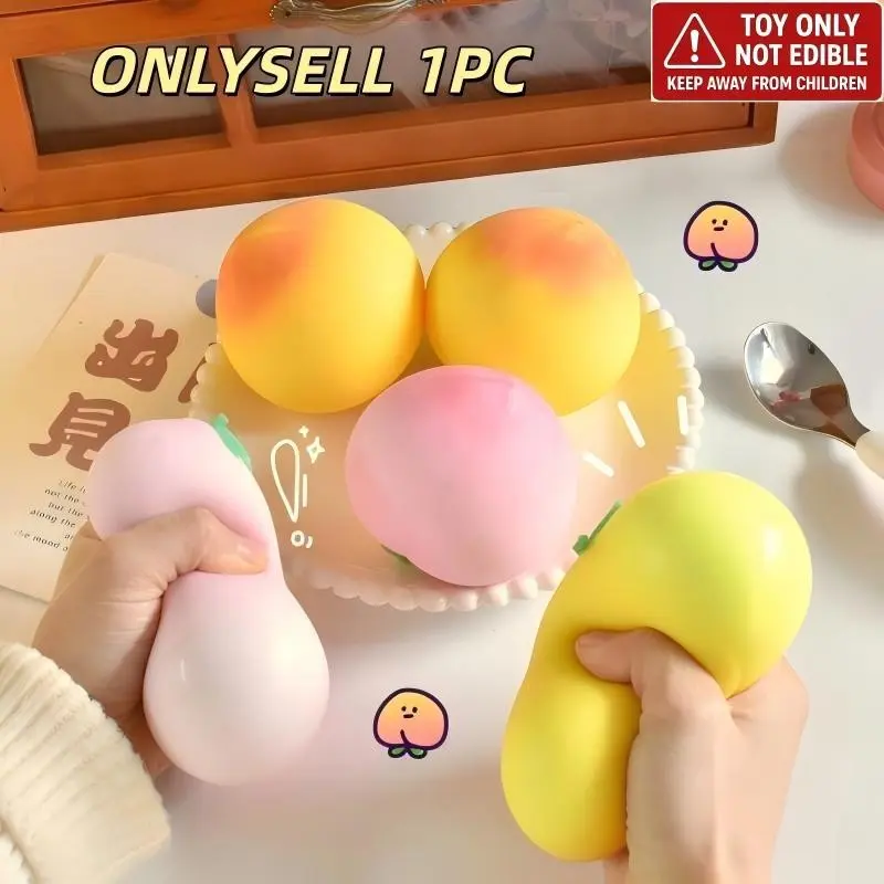 Simulated peach fruit stress-relief toy, Decompression Squeeze, Squeeze stress relief, made of high-quality TPR material, super soft to the touch and quick to rebound, suitable for adults and children in any setting, ideal as a holiday gift