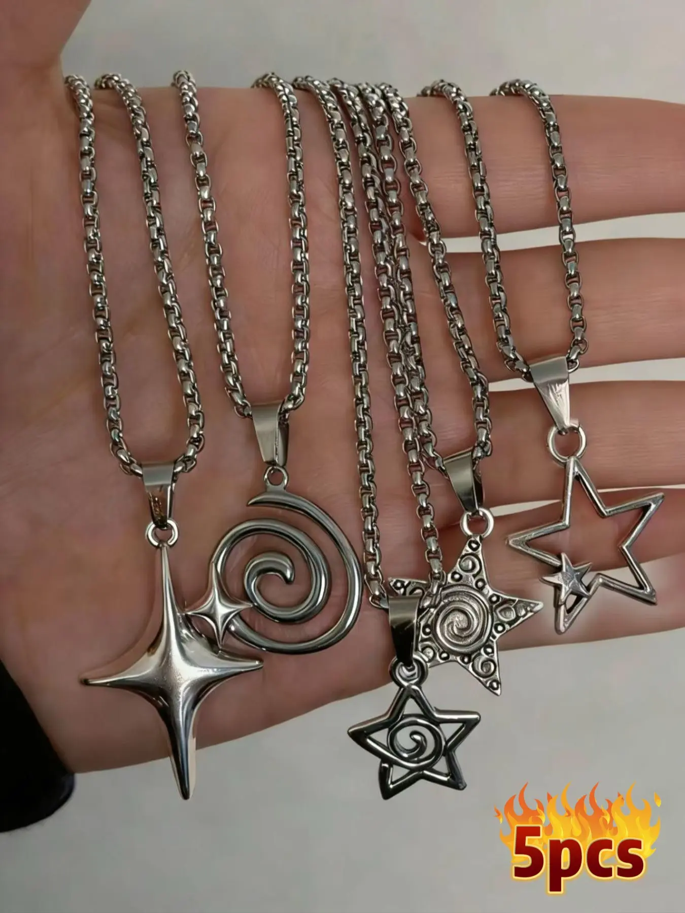 Vintage Gothic Stainless Steel Necklace Set, 5 Piece Punk Style Pendant Accessories, Unisex Fashion Jewelry for All Occasions