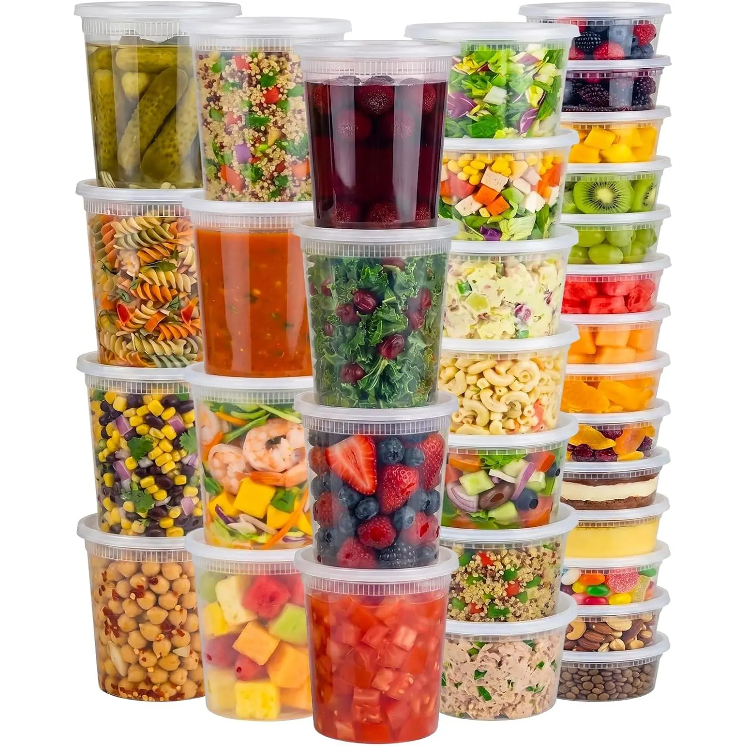 Deli Containers with Lids 48 Sets, 32/16/8 oz Food Storage Containers with Lids for Takeout Meal Prep Storage, Plastic Soup Container Leak-Proof & BPA Free, Freezer/Microwave/Dishwasher Safe