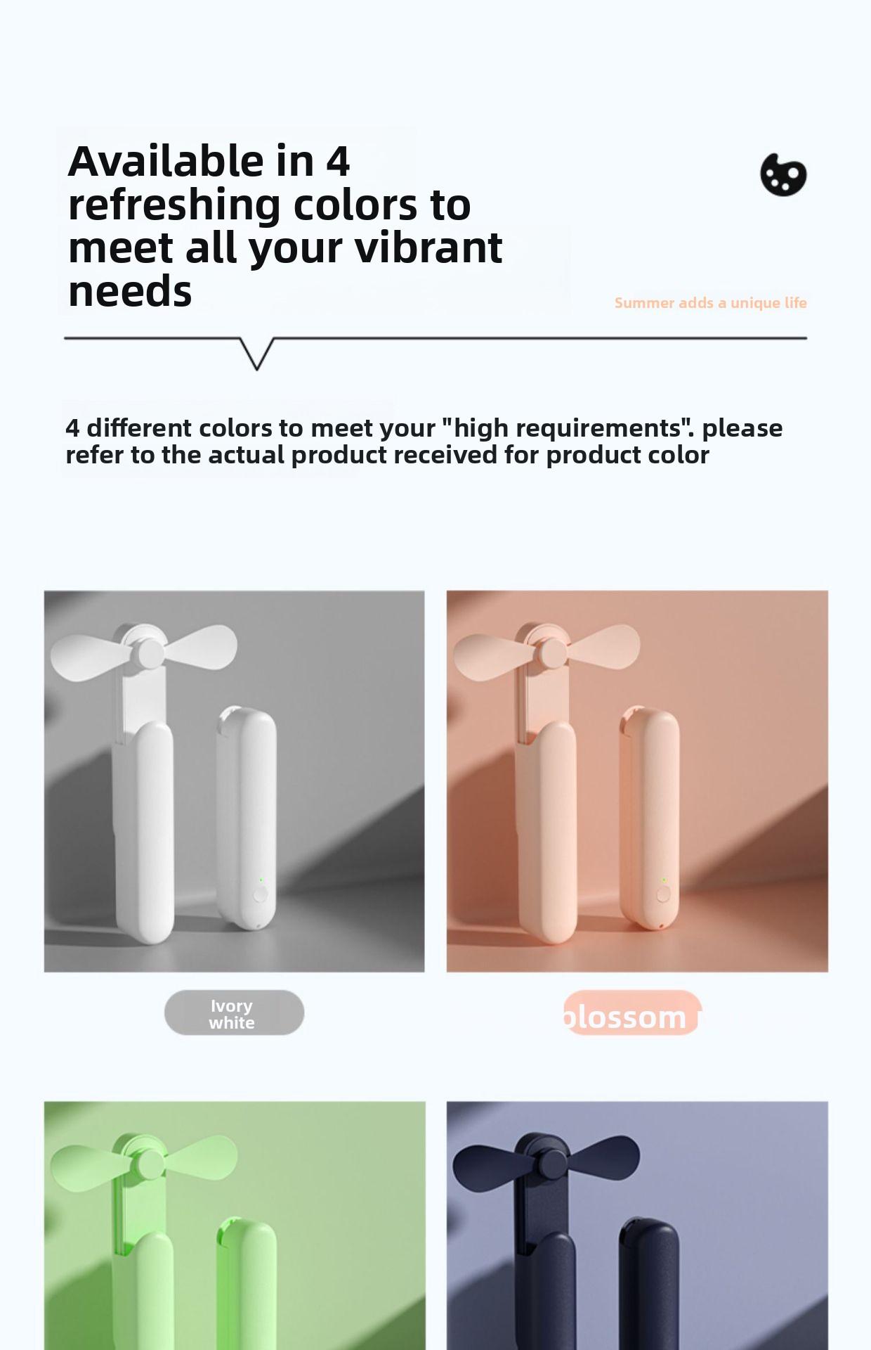 Handheld portable mini fan, retractable USB rechargeable fan, silent for office desktop use