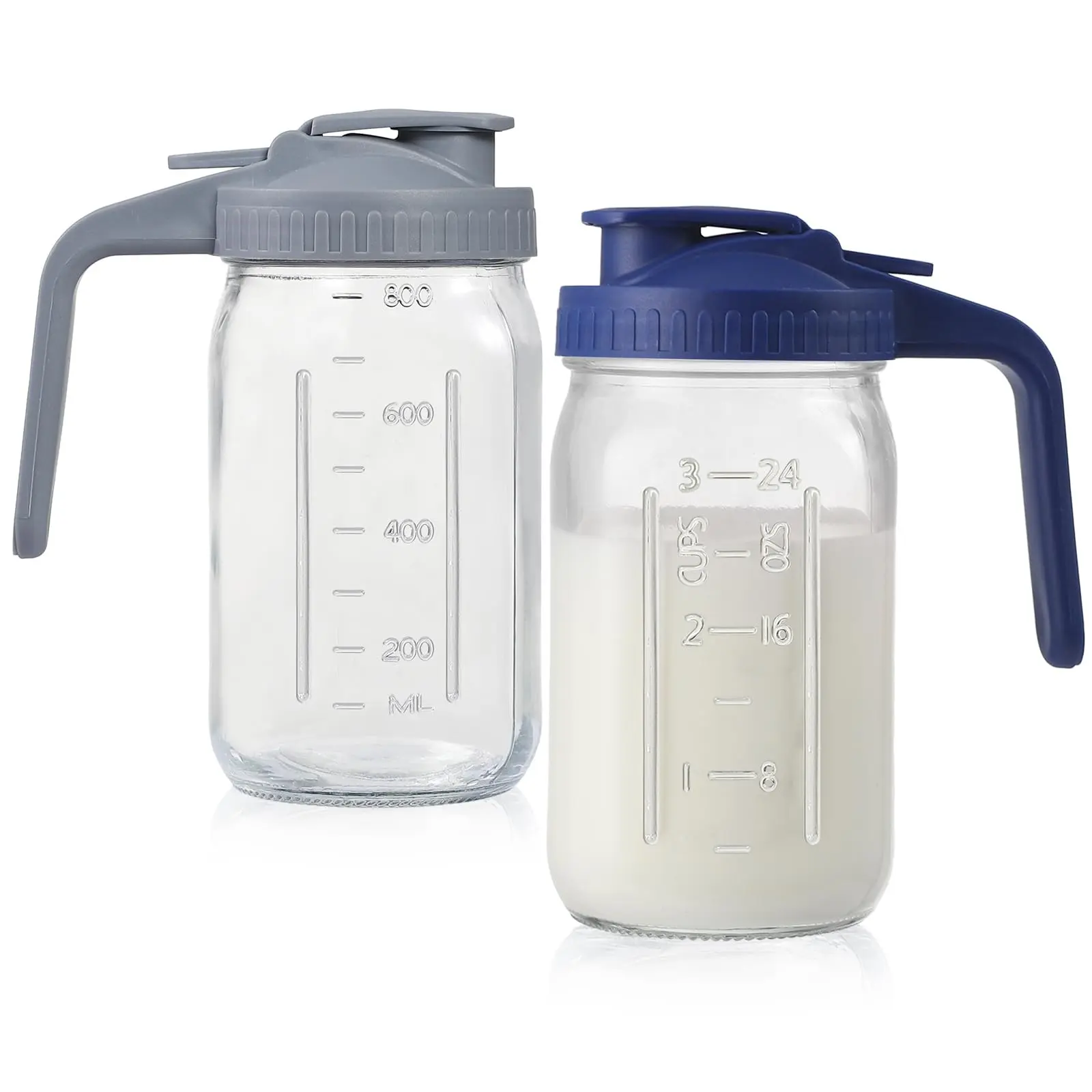2-Pack 32oz Glass Jars with Lids, Dual-Layer Leak-Proof Mason Jars, Wide Mouth Storage Containers, Leakproof Container, Food Storage Jars for Breast Milk, Sun Tea, Juice, Cold Brew Coffee, Water