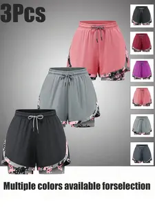 Women's 3-Pack Quick-Dry Gym Shorts, Anti-See-Through Dual-Layer Design, Breathable Sweat-Wicking, Running Yoga Mid-Length Pants