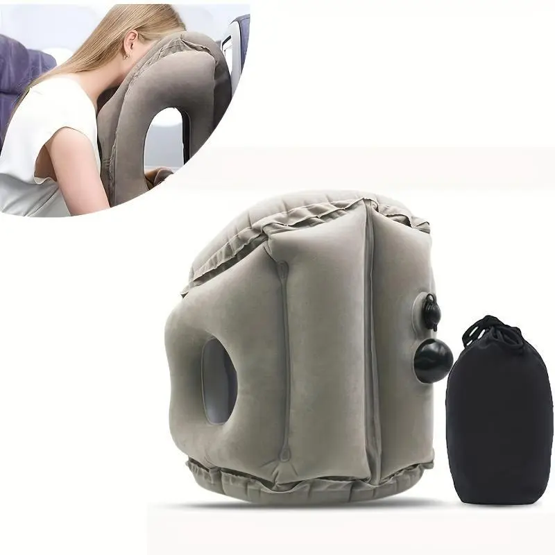 Inflatable Neck Rest Cushion, 60° Supportive Arm Design, Breathable Microfiber, Portable for Airplane & Office Naps - Gray (Sports & Outdoor Protective Gear Accessory), Supportive Head Cushion