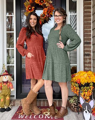 WIHOLL Womens Square Neck Long Sleeve Fall Dresses Casual Babydoll Sweater Dress SpringStatements