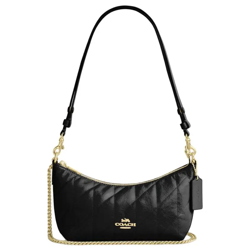 COACH Caitlin 24 Quilted Detachable Handle Chain Strap Zip Closure Leather Crossbody Bag for Women, Medium, Black