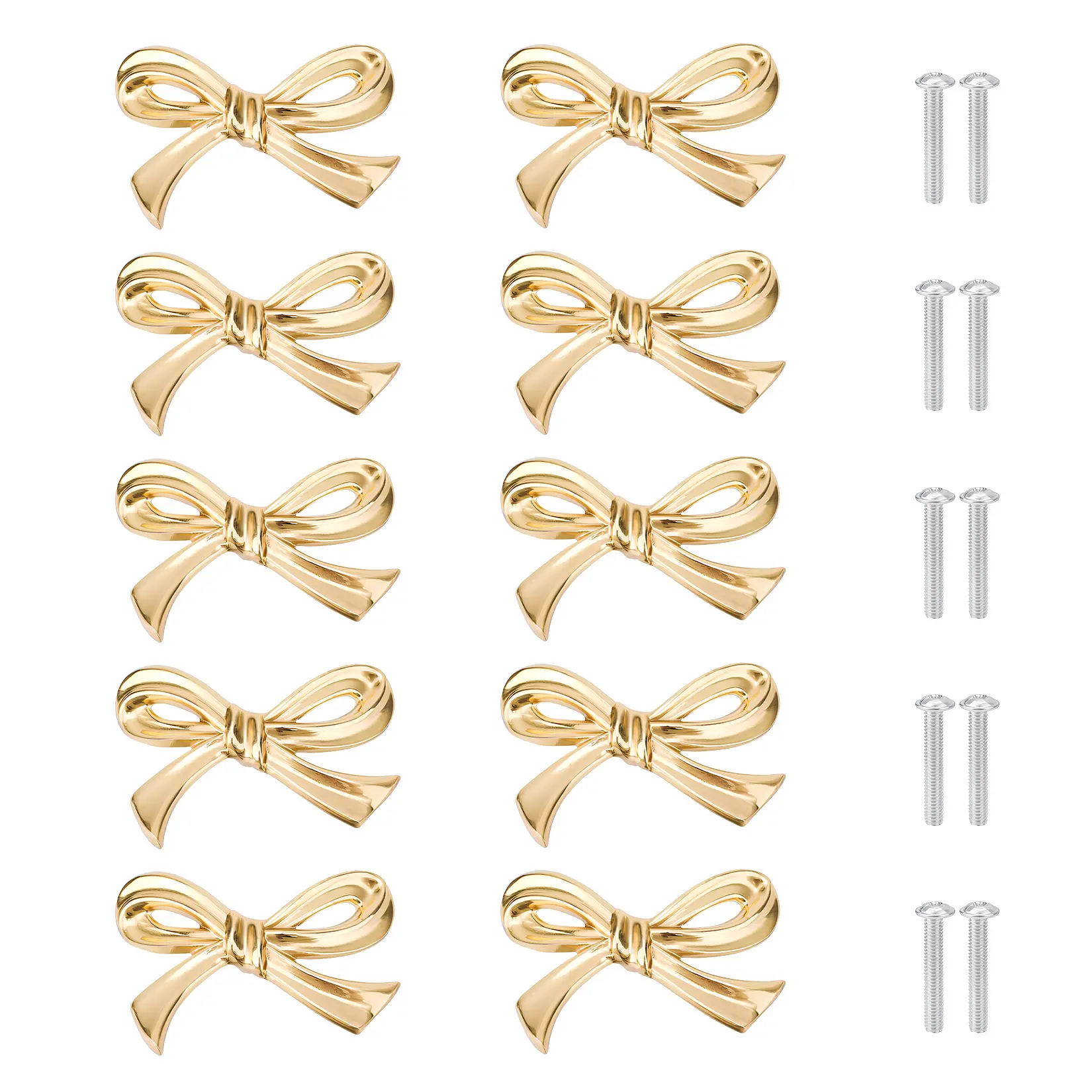 Elegant Gold Bowknot Cabinet Knobs Set – Decorative Zinc Alloy Pulls – Cute Handles for Dresser, Closet, Kitchen, Bathroom Cupboards – 8 Pack with Mounting Screws
