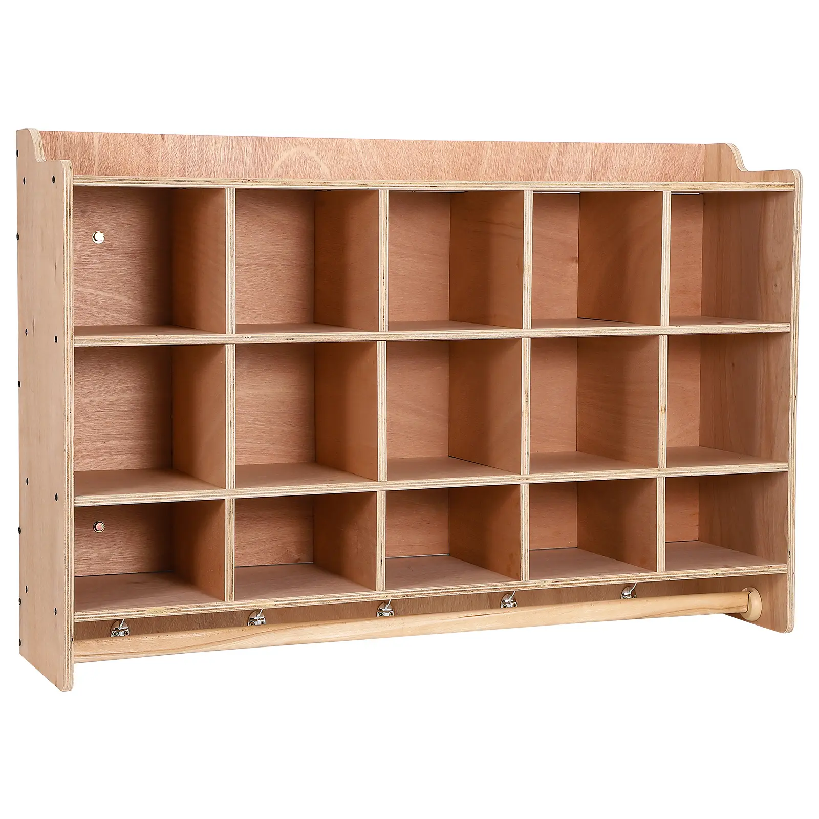 Spacious Multi-Functional Storage, double-sided coat hooks, and open shelves designed for organizing shoes, backpacks, lunchboxes, and school supplies—ideal for classrooms, playrooms, and daycare centers.Durable & Safe Construction: