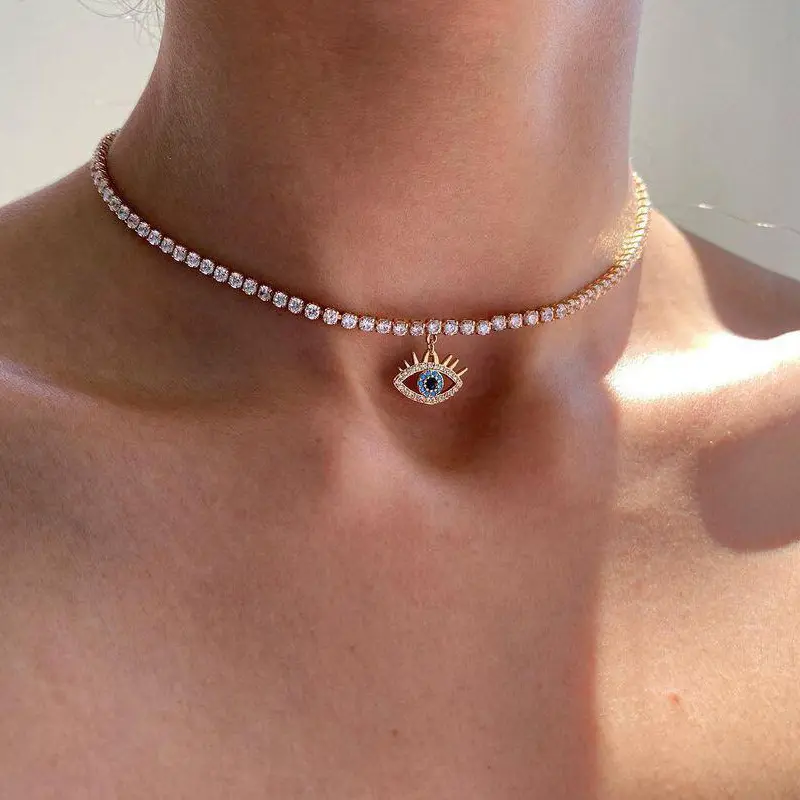 European and American fashion new style personalized retro simple evil eye short rhinestone claw chain choker clavicle  for women day collar gold silver dainty necklace
