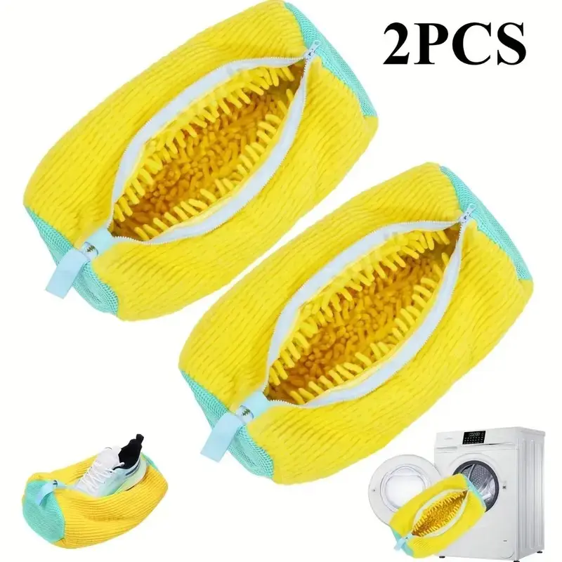 2pcs Thickened Microfiber Shoe Cleaning Bags, Reusable Zippered Laundry Bags, Durable Nylon Shoe Care Pouches, Suitable for All Shoes, Shoe Laundry Bags for Sneakers