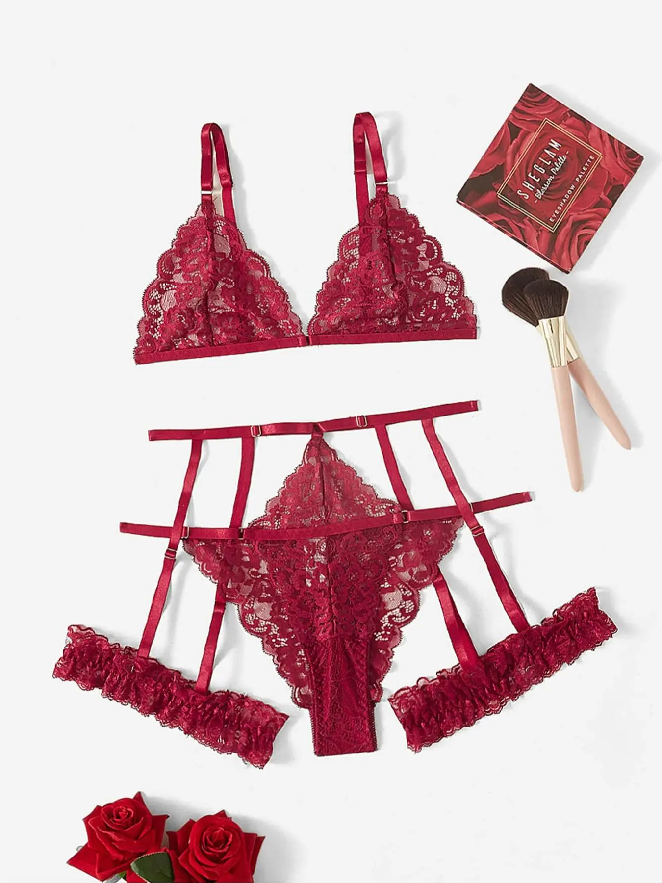 Women's Floral Lace Sexy Lingerie Set, Sexy Bra & Thong & Garter Belt & Thigh Rings Set, Lingerie Set for Women curvy sexy clean girl style altgirl