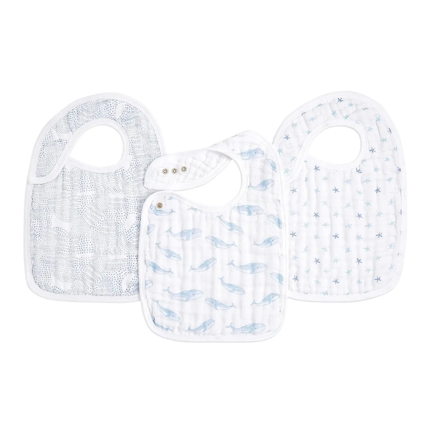 100% Cotton Muslin Snap Bib – Super Absorbent, Soft 3-Layer Baby Bib Boys & Girls with Adjustable Snap-Closure Teething, Eating, Drooling, 3-Pack, Oceanic