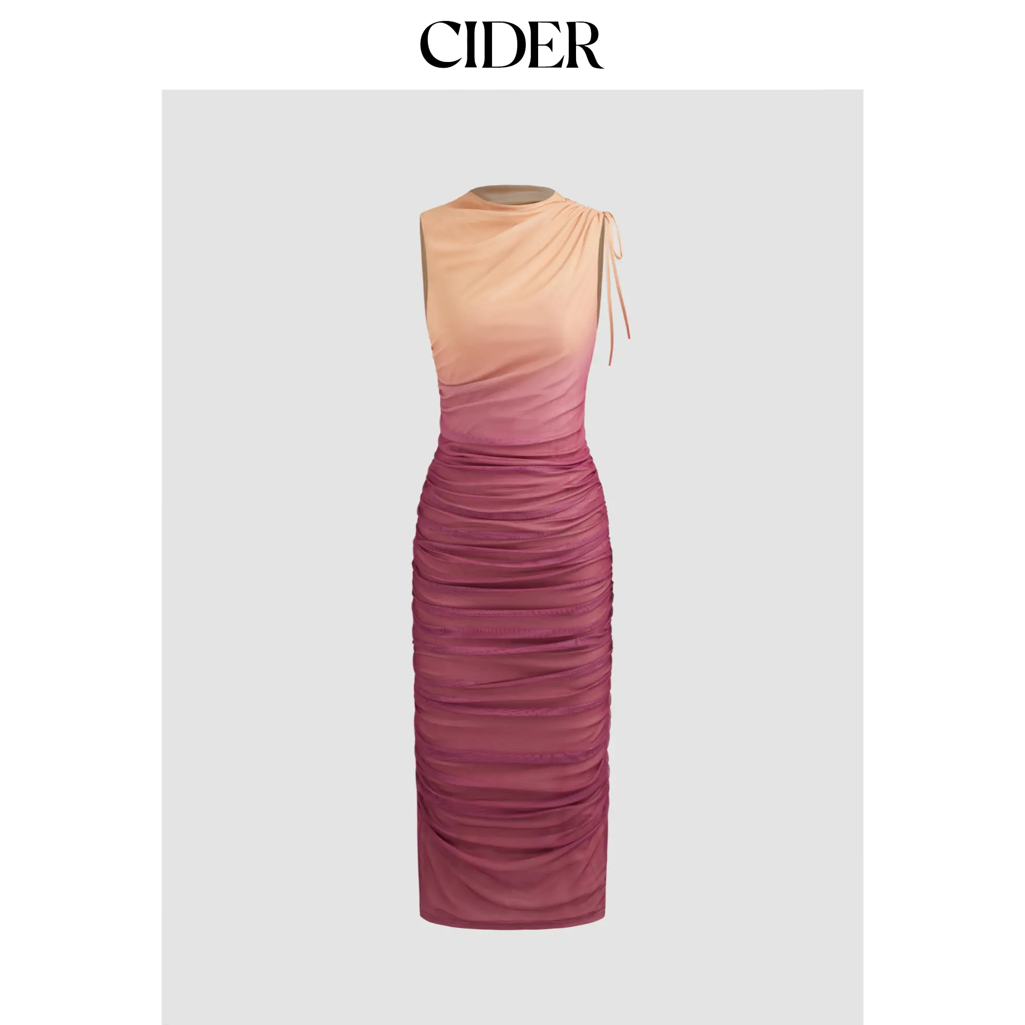 Women's Casual Cider Maxi Dress, 0-10 Size, Mesh Material, Round Neckline, Gradient Design, Ruched Drawstring, Womenswear, Maxi Length SummerFinds