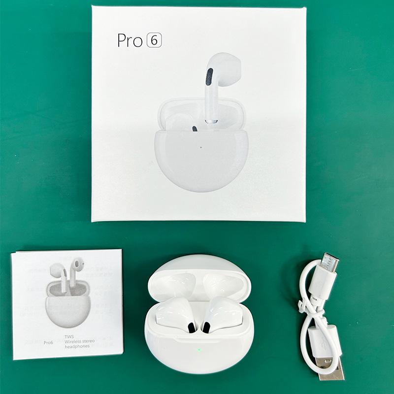 New Pro6 Bluetooth Earphones True Wireless In-Ear Ultra-Long Battery Life TWS Sports Wireless Bluetooth Earphones