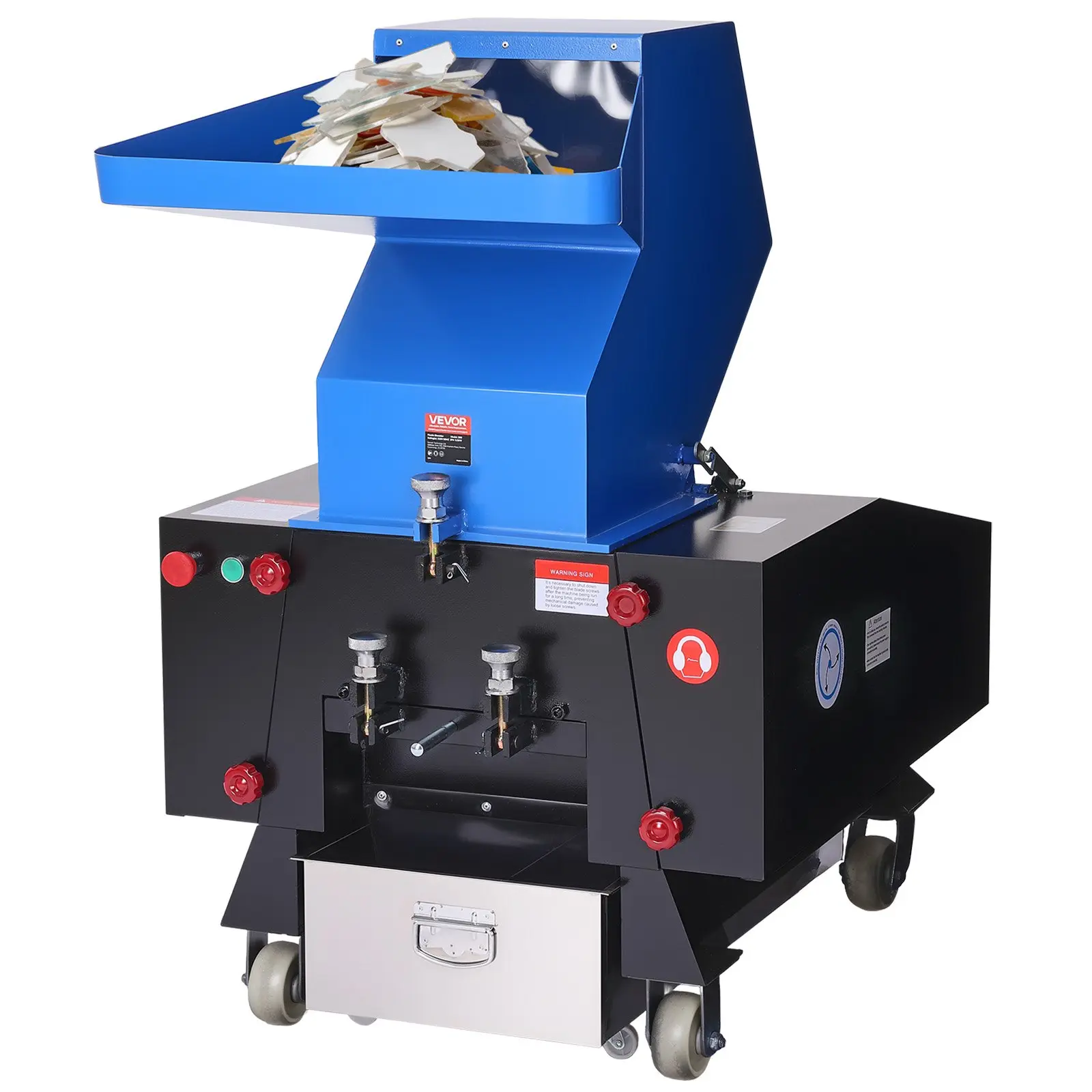 【Summerfinds】VEVOR Plastic Shredder Crusher, 10HP/7.5KW Plastic Grinder Granulator, 250-450kg/h Capacity Pulverizer Recycling Machine with Wheels, SDK-11 Blade 10mm Mesh for PVC PTFE (220V 60Hz 3-Phase)
