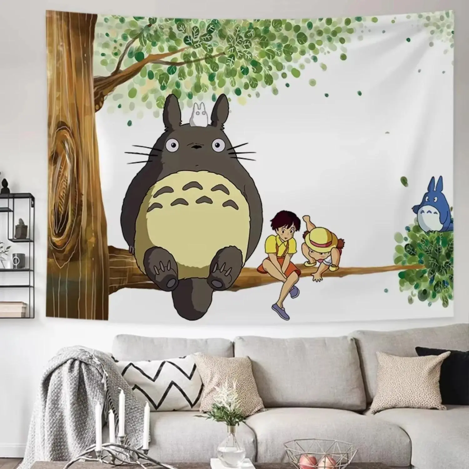 Totoro Tapestry, Studio Ghibli Bedroom Wall Hanging, Cozy Home Accent, Adorable Dorm Gift, Cute Living Room Artwork