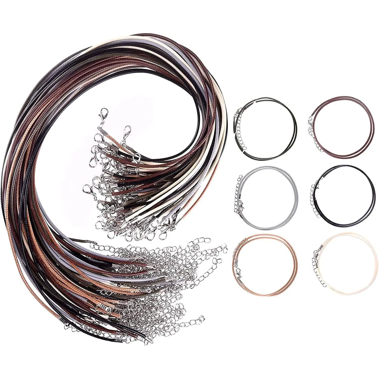 Synthetic Wax Finish Leather Cord Set for Jewelry DIY - 48-Count, 6 Colors with Clasps, Ideal for Necklace, Bracelet Making
