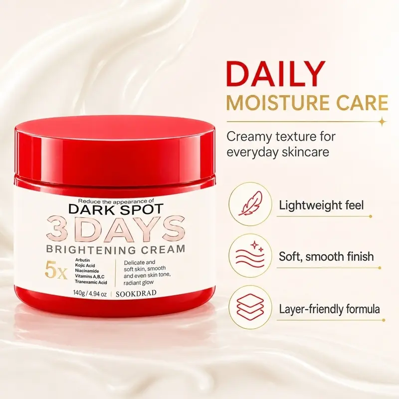 Dark Spot Brightening Cream, Daily Brightening Formula, Arbutin, Kojic Acid, Niacinamide, Vitamins A, B, C, Tranexamic Acid, Even Skin Tone, Smooth Skin, Radiant Glow, Daily Skincare, Daily Moisturizer, 140g