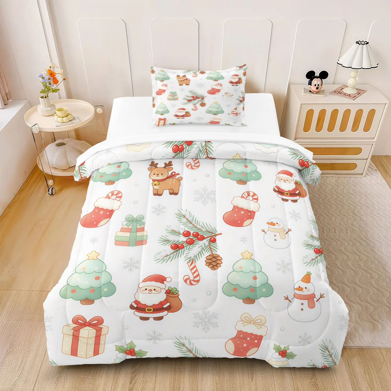 2/3Pcs Christmas Comforter Set, Winter Holiday Cartoon Print, Soft Year Round Rest Quilt With Filling No Pillow Insert