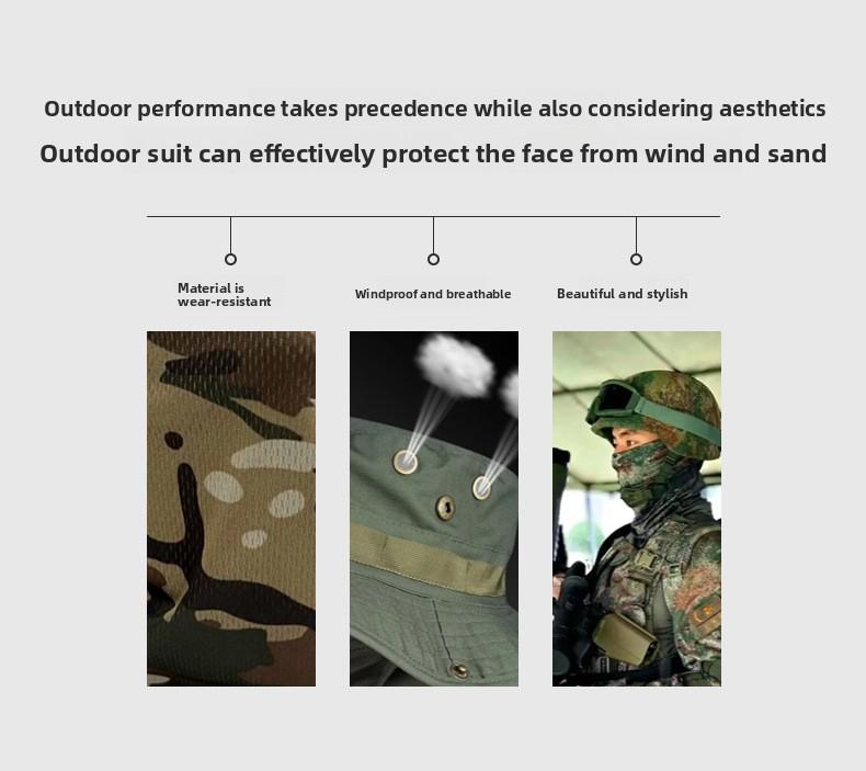 Spring and summer bucket hat, windproof visor, drawstring design, camouflage round edge outdoor fishing set, outdoor mountaineering casual windproof hat