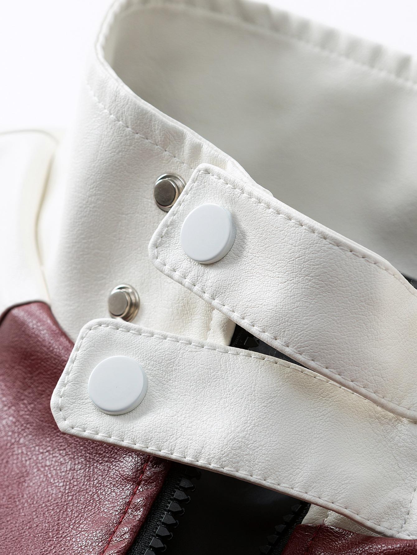 Men's winter new trendy color-blocked stand-up collar motorcycle jacket, PU leather racing suit, stylish oversized lapel coat SpringStatements