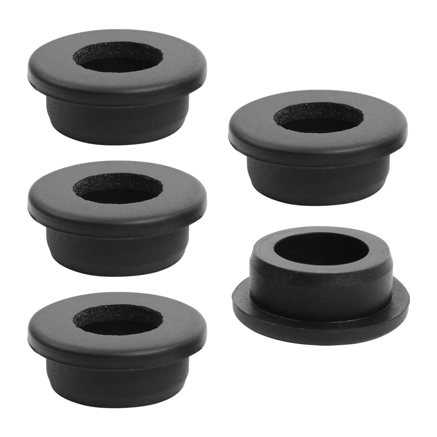 5PCS Silicone Top Hat Rubber Grommets, 1"(25mm) Drill Hole, 5/8"(16mm) ID, Durable Black, for Automotive Firewall Wiring Protection