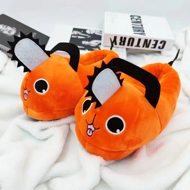 Chainsaw Man Pochita Plush Slippers, Cartoon Anime Closed‑Toe Home Slippers, Warm Soft Indoor House Shoes, Cosplay Gift for Anime Fans