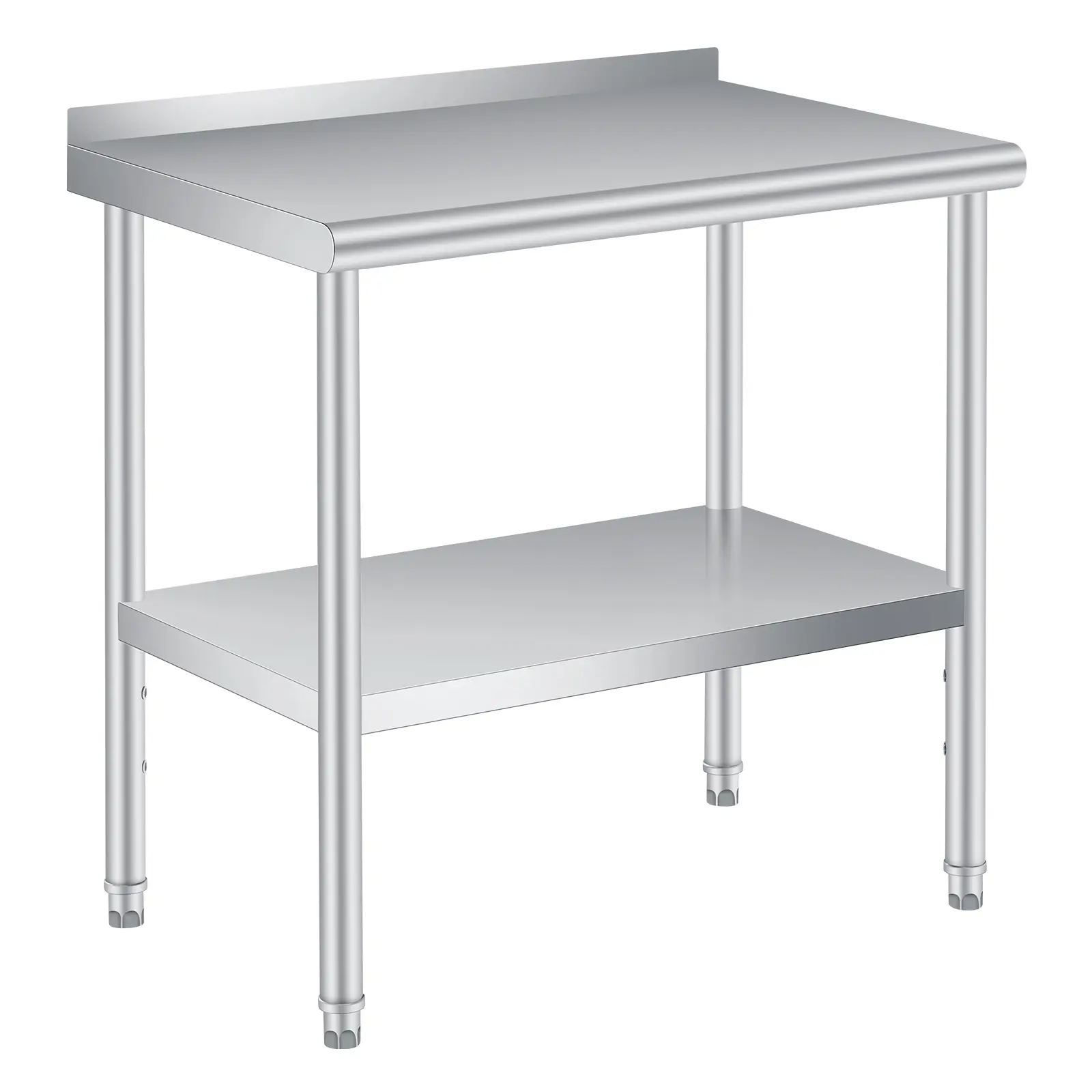 48x24 and 30x24 Inch Stainless Steel Prep Table, 201 Stainless, Rounded Corner, Backsplash, Adjustable Under Shelf