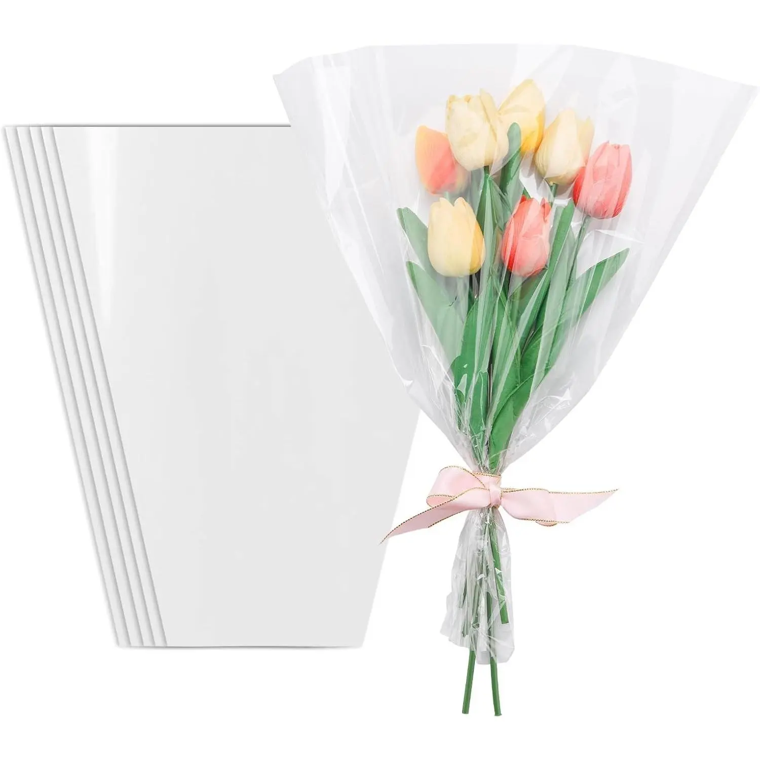100 Pcs flower packaging transparent bag,flowers bouquet sleeve transparent cellophane Suitable for flower shop, shopping mall flower packaging(18X13)