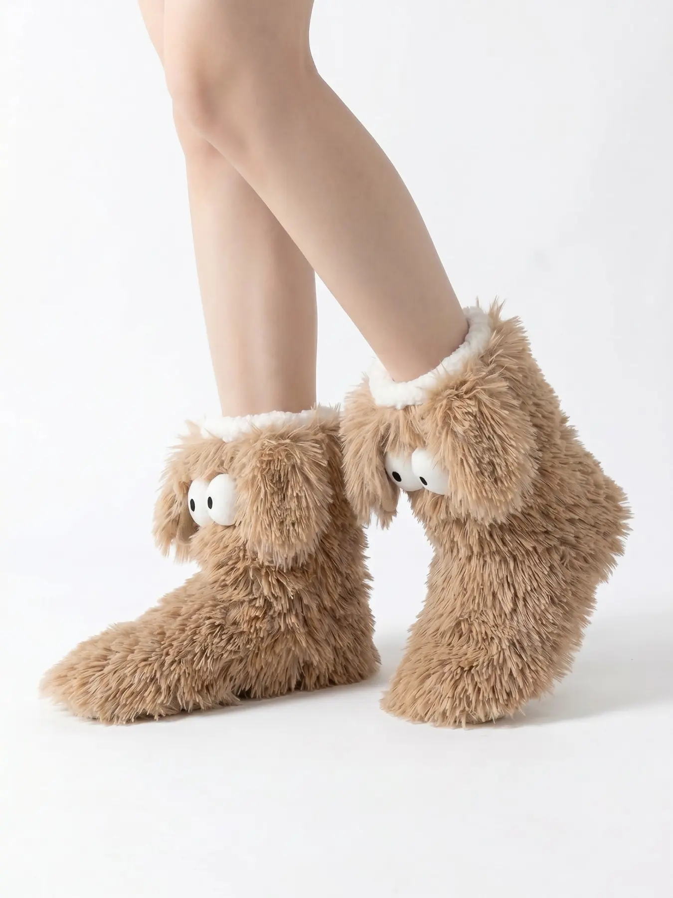 Women’s Funny Monster Plush Floor Socks, Cute Eyes, Warm Cozy Mid-Calf, Soft Non-Slip Fuzzy, One Size Fits Most, Gift Idea, Fluffy Socks