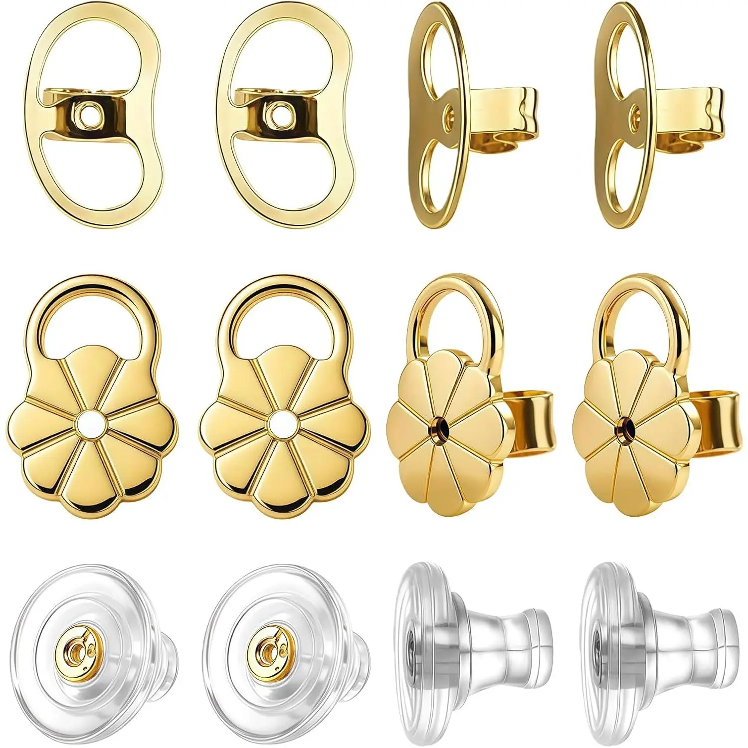 Earring Lifters Backs for Droopy Ears:Secure Stud Clutches for Heavy Earrings,6 Pairs Replacements Locking Ear Supports for  ,Torn or Stretched Ear Lobes
