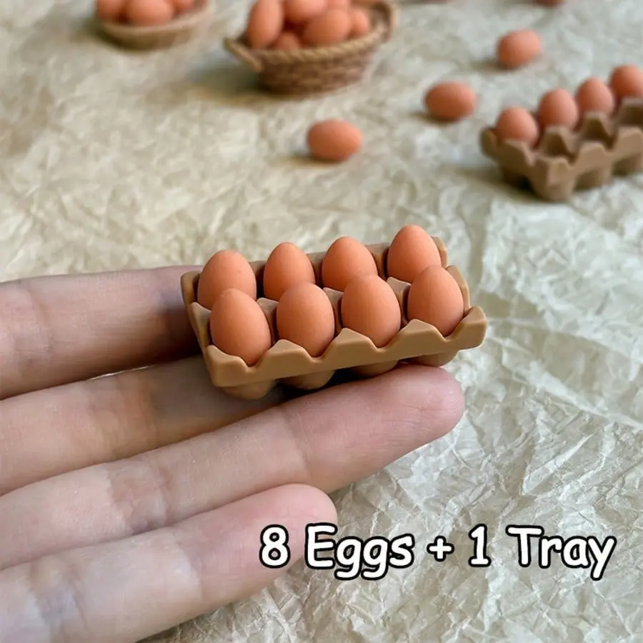 1:12 Scale Miniature Egg Tray Set with 8 Eggs, Realistic Dollhouse Kitchen Accessory, DIY Scene Model Decor, Collectible Display Item