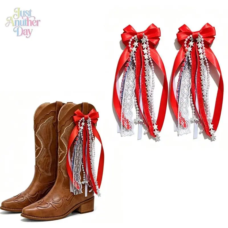 2 Pieces Patriotic Boot Charms With Star Tassel And Bow Ribbon Design, Independence Day Shoe Decor Accessories For Styling And Upgrading Your Cowboy Boots