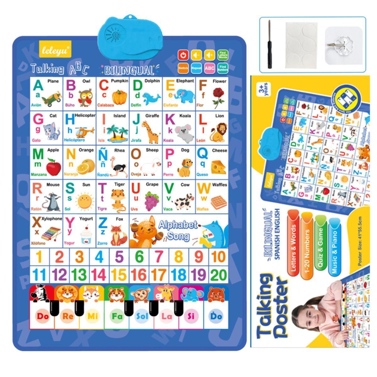 Spanish English Bilingual Audio Early Education Wall Chart Finger Piano Cognitive Pure English Sound Early Education Wall Chart Educational Toys Point Reading Book Educational Equipment Early Education Companion Reading Machine