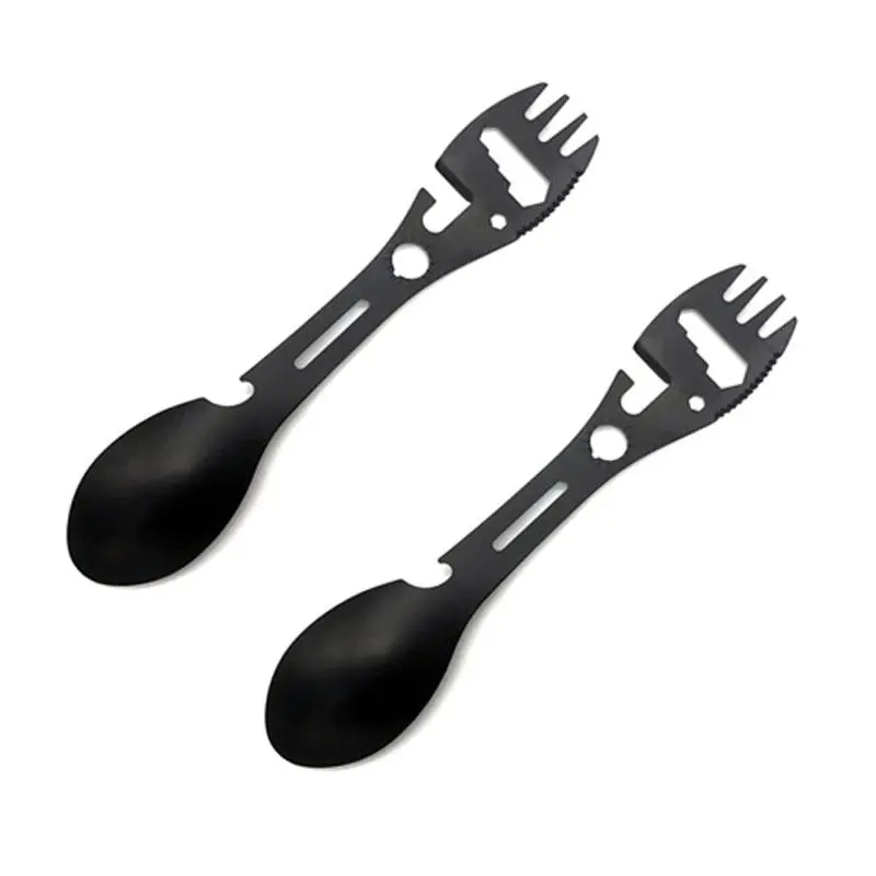 10-in-1 Multifunctional Camping Fork, 2 Counts Stainless Steel Fork Spoon Combo, Bottle Opener Combination Camping Equipment