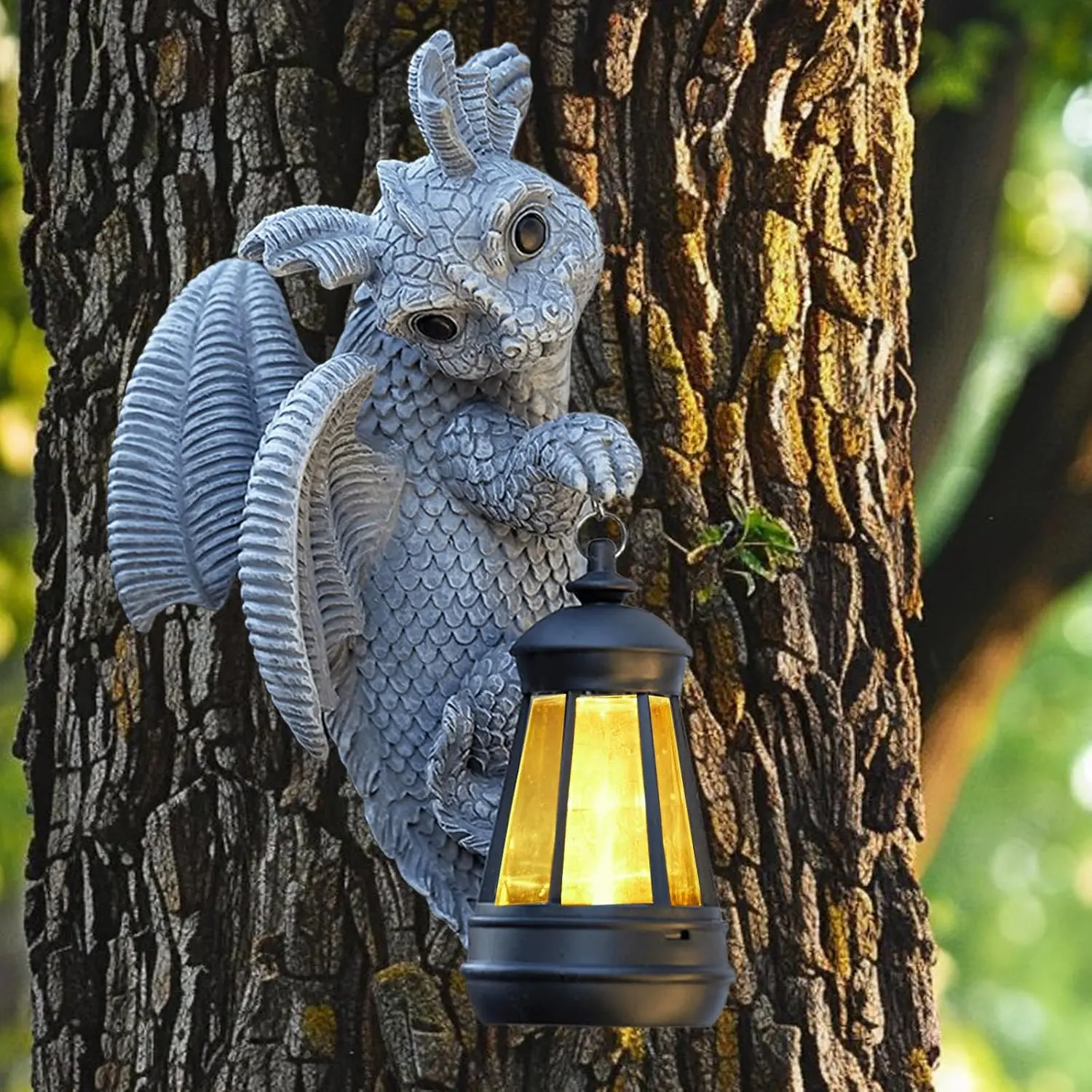 Solar Dragon Statue Outdoor Decor, Dragon Garden Decor with Lantern for Yard Lawn Patio Balcony, Christmas Birthday Housewarming Gifts for Mom, Grandma, Women, 9.5 Inch,