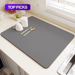 absorbent dish drying mat, 1/2pcs modern simple kitchen drip mat, coffee table mat board, home kitchen gadgets, kitchen accessories, kitchenware, tableware, coasters
