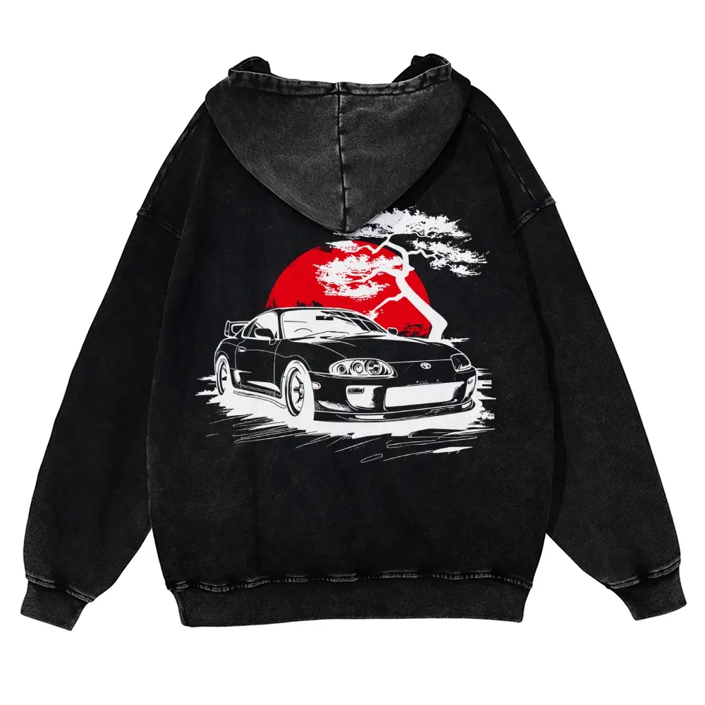 Vintage Washed Supra JDM Bonsai Japanese Graphic Hoodie Heavyweight Oversized Racing Car Pullover Unisex Streetwear Sweatshirt Muscle Car