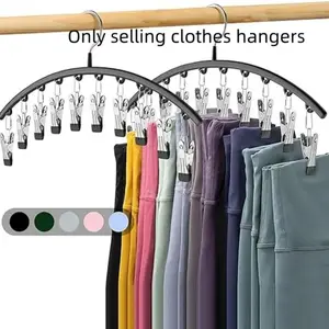 {Viral} Curved Hanger Legging Organizer for Closet, Metal Yoga Pants Hangers 2 Pack w/10 Clips Holds 20 Leggings, Closet Organizer w/Rubber Coated Closet Organizers and Storage, Black