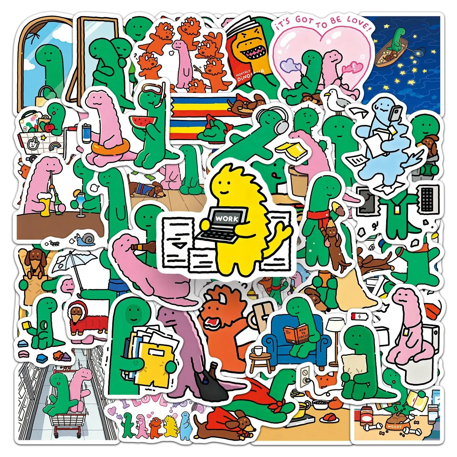 50Pcs Joguman Cute Cartoon Dinosaurs Stickers, Waterproof Animal Decals, Trendy PVC Stickers for Water Bottles, Apple Compatible