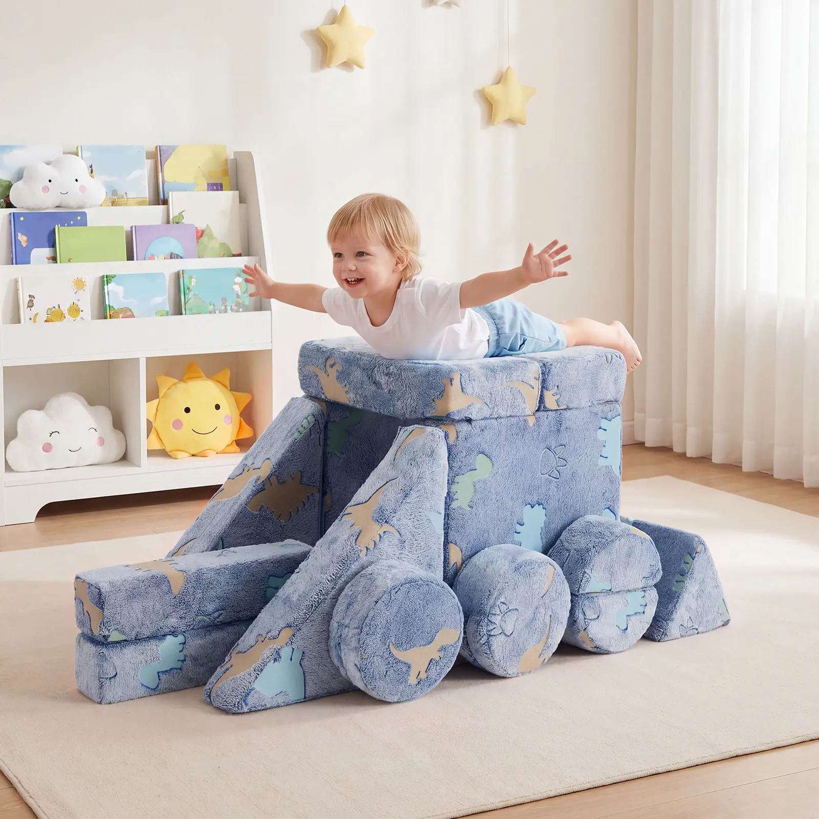 Glow-in-the-Dark Modular Kids Sofa - Soft Flannel Foam Furniture for Toddlers - Convertible Play Couch for Playroom or Bedroom