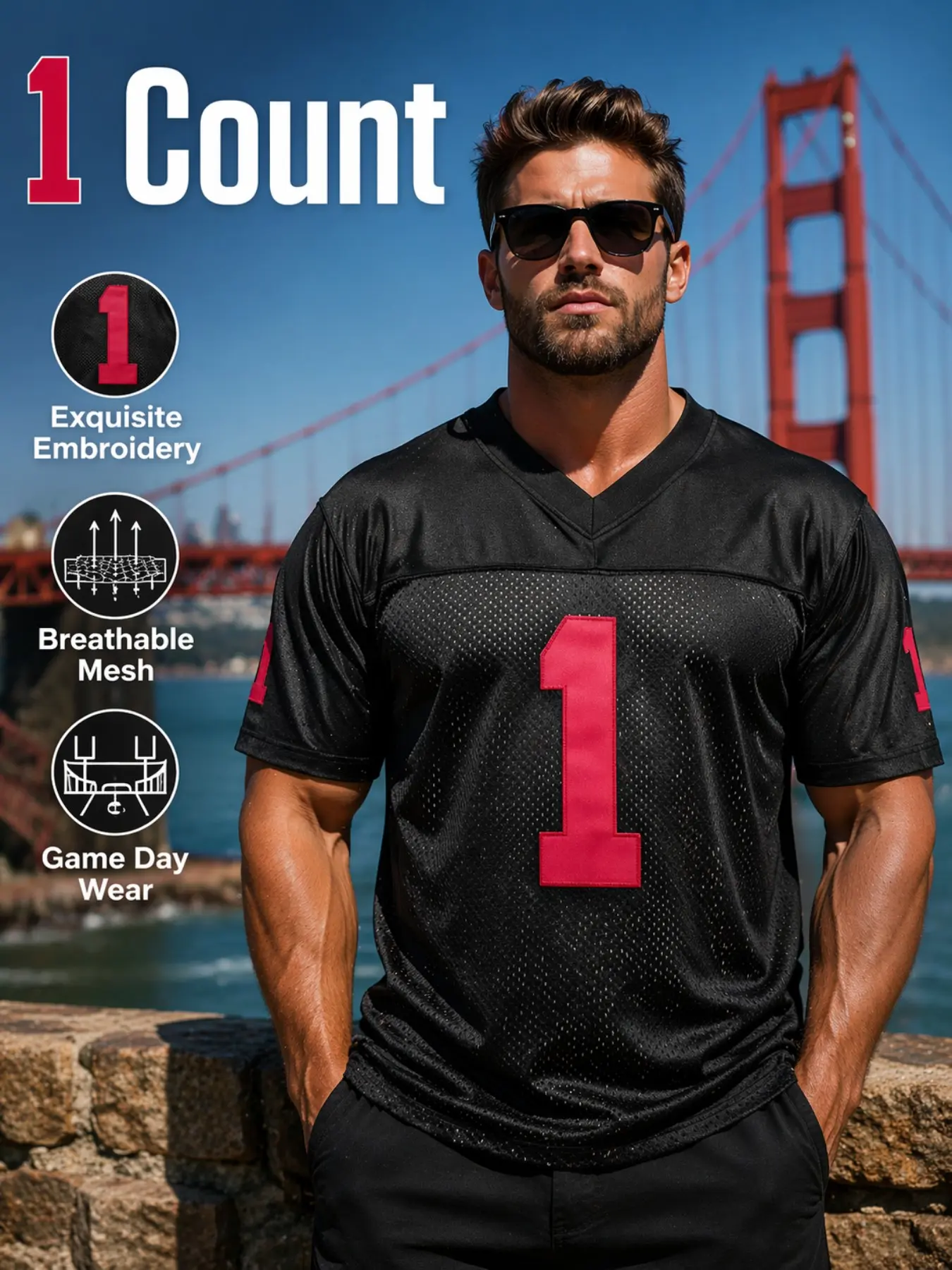 Unisex #1 American Football Jersey Embroidered Mesh V-Neck Short Sleeve Fan Edition Sports Uniform for Training Game Day Daily Wear