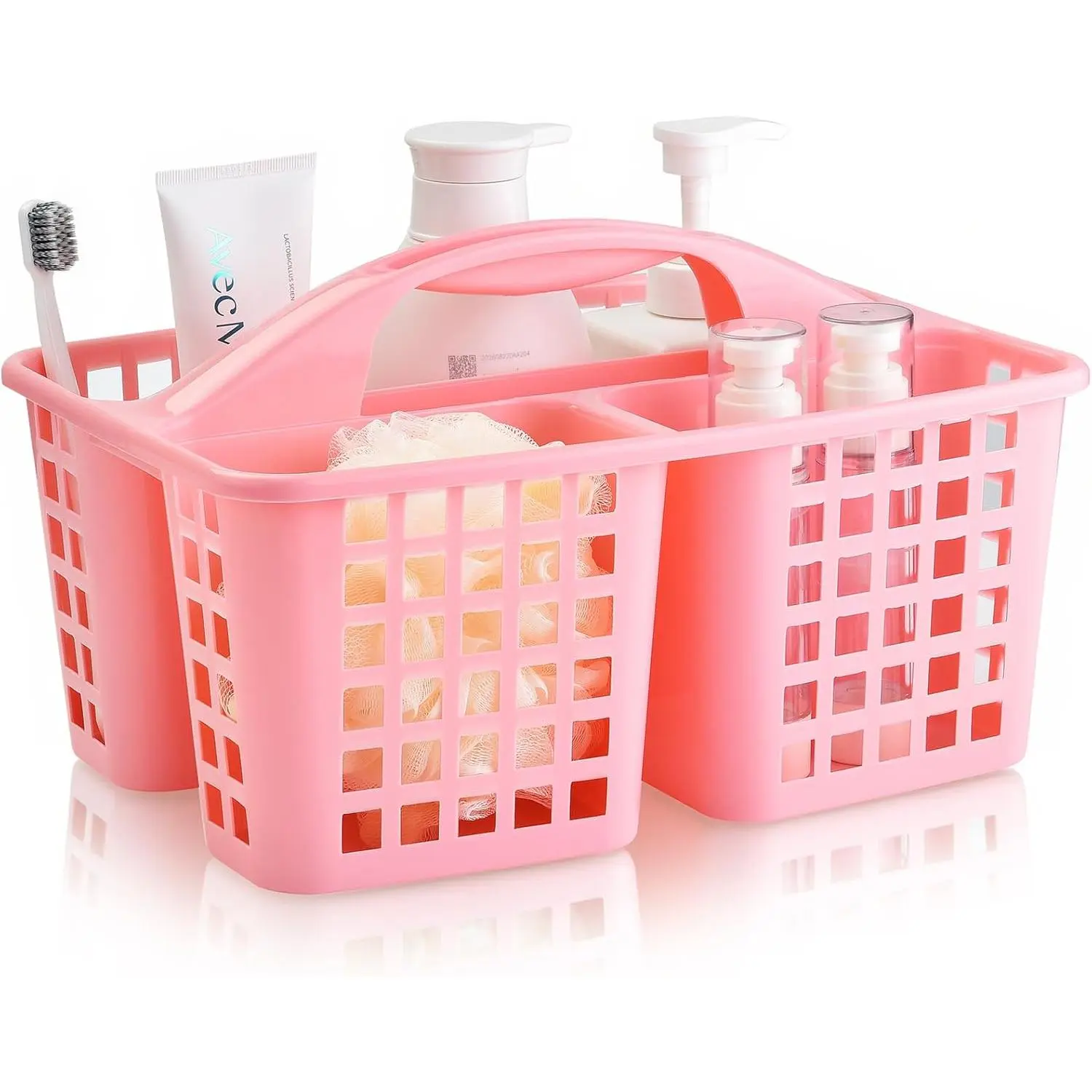 Plastic Compartmentalized Shower Caddy Basket, Portable Organizing Bins with Handle for College Dorm Bathroom - Pink