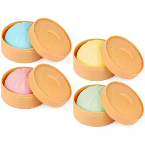 4 PCS Colorful Dumpling Stress Balls Fidget Sensory Toy,Squeeze Dough Ball Stress Relief Hand Toy,Bun with Food Steamer Stretchy Desk Toysfidget toys