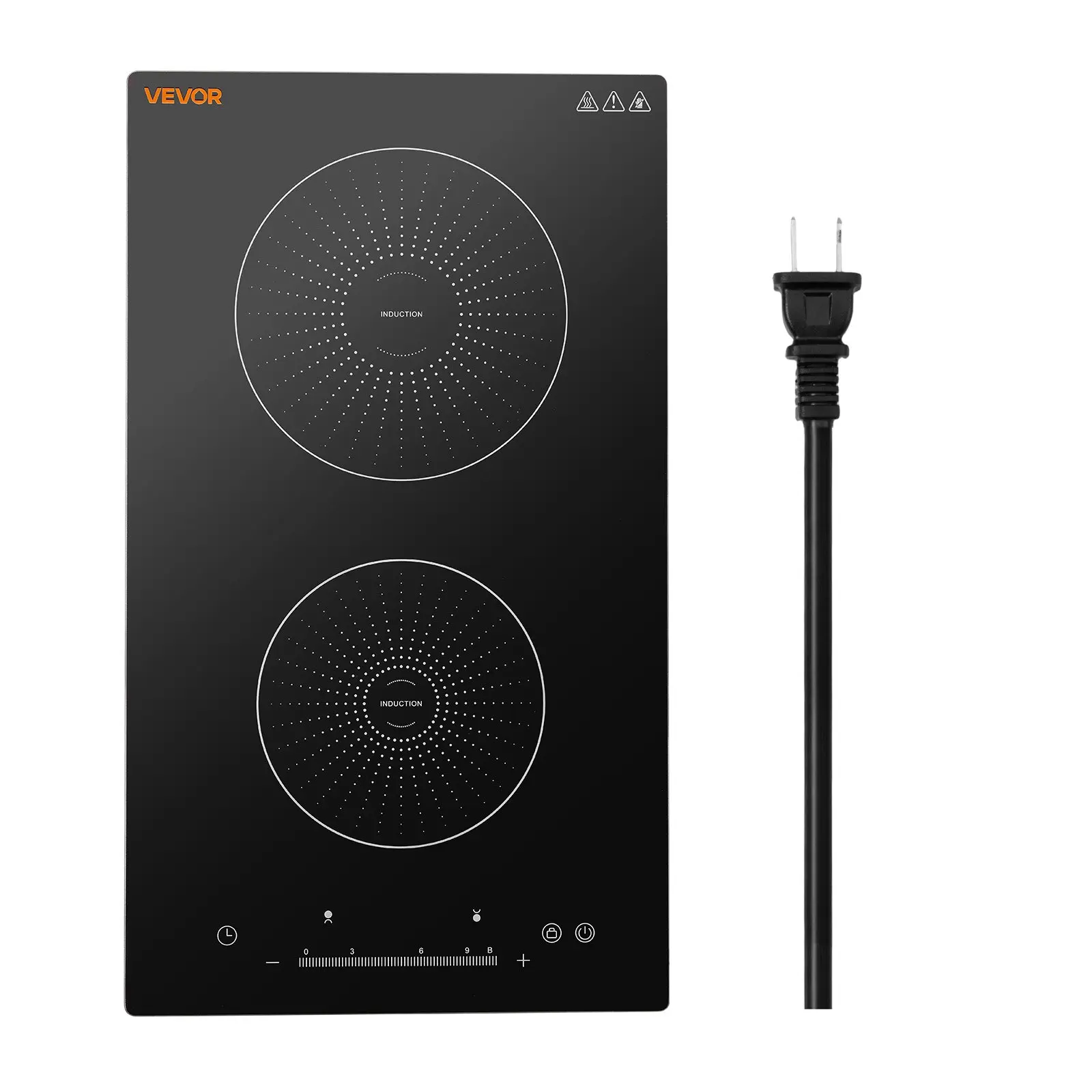 VEVOR Induction Cooktop 12in 2 Burners Built-in Electric Stove 110V 1800W, Low-Power Continuous Heating, Countertop Induction Burner, 9 Power Levels, LED Touch Screen, Ceramic Glass, and Child Lock