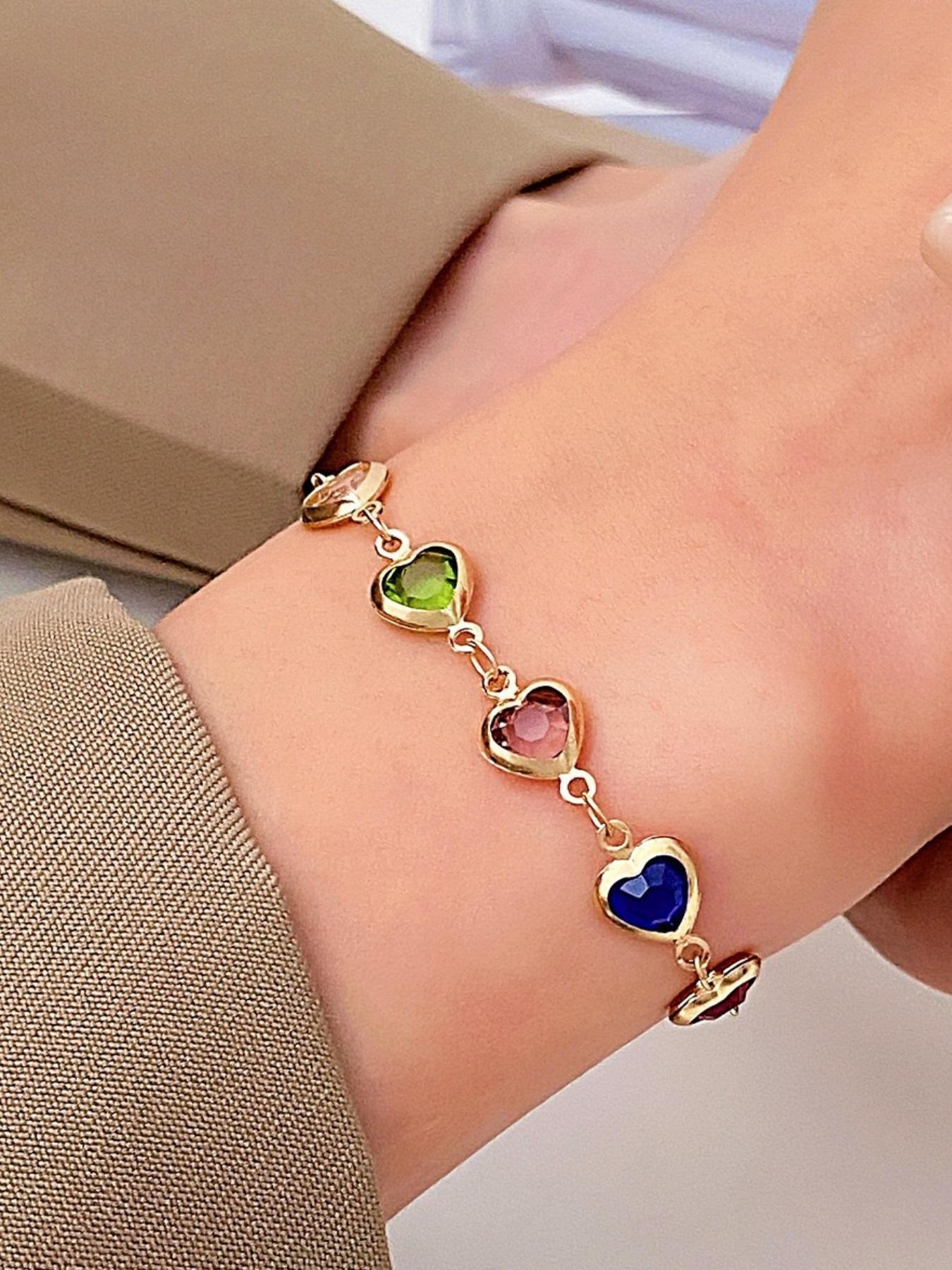 Colorful Heart Shaped Zirconia Decor Bracelet, Fashion Jewelry for Party, Daily Clothing Decor, Trendy All-match & Exquisite Jewelry for Birthday Gift, Trendy Fashionable Accessories