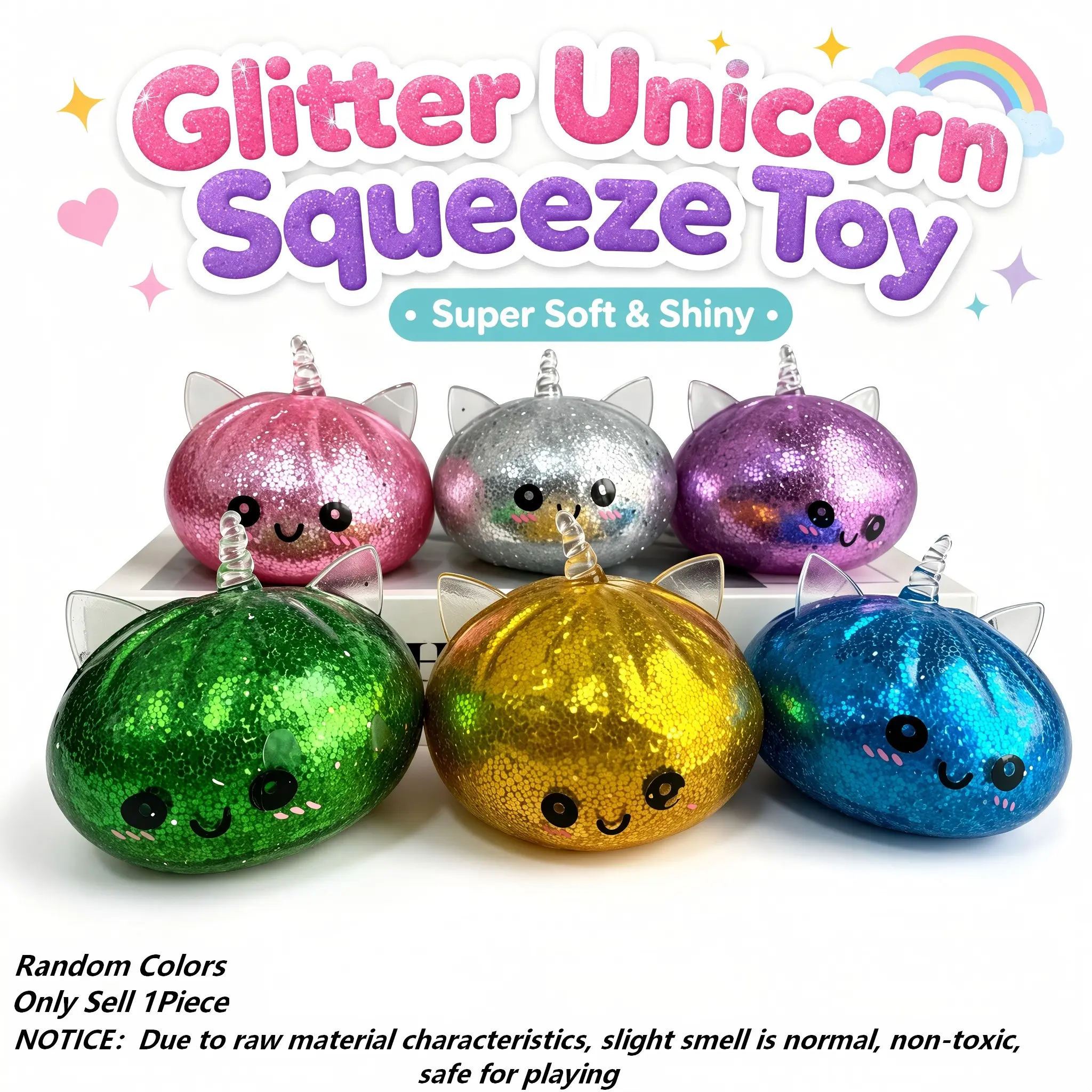 Viral Glitter Unicorn Dumpling Blind Box Squishy Toy, Bead Filled Squeeze Stress Ball with Cute Steamer Packaging, Random Color Kawaii Fidget Gift for Adults & Kids Stress Release